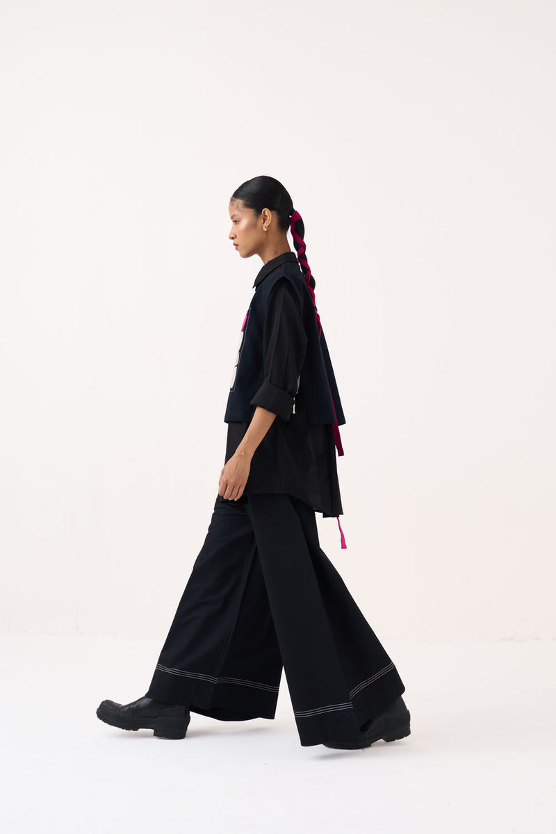 All Over Embroidery Overlay Co-Ord (Set Of 3)-Grey handwoven cotton co-ord set by THREE in grey, fuchsia for women Worldwide