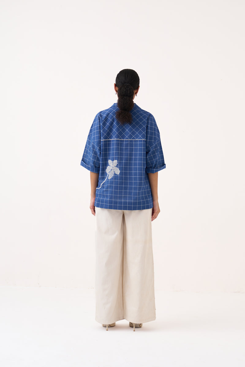 Emb. V Neck Top Co-Ord-Cobalt Blue & Ivory mul co-ord set by THREE in cobalt blue for women Worldwide