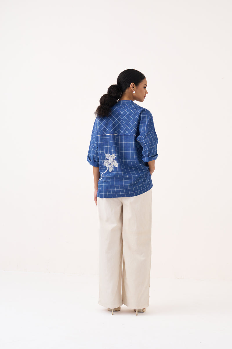 Emb. V Neck Top-Cobalt Blue mul top/shirt by THREE in cobalt blue for women Worldwide