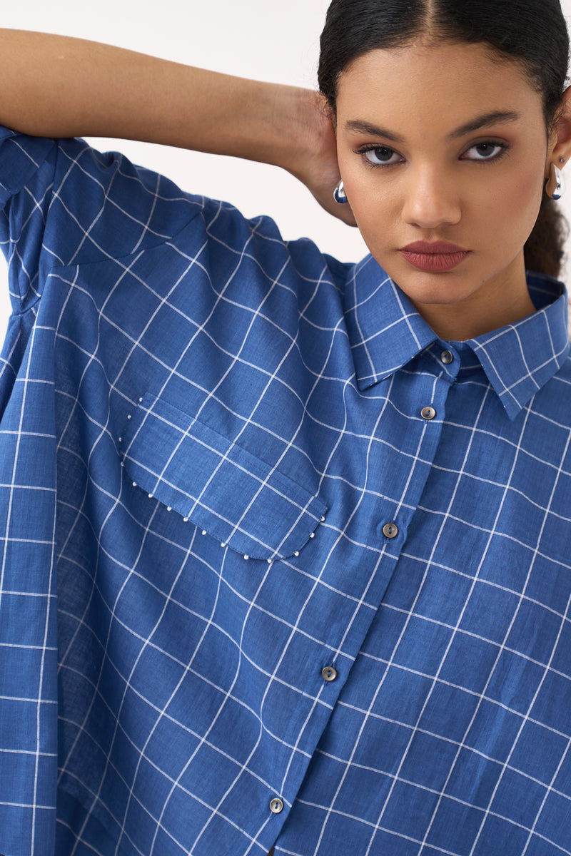Wide Hem Shirt-Cobalt Blue mul tunics/kaftan by THREE in cobalt blue for women Worldwide