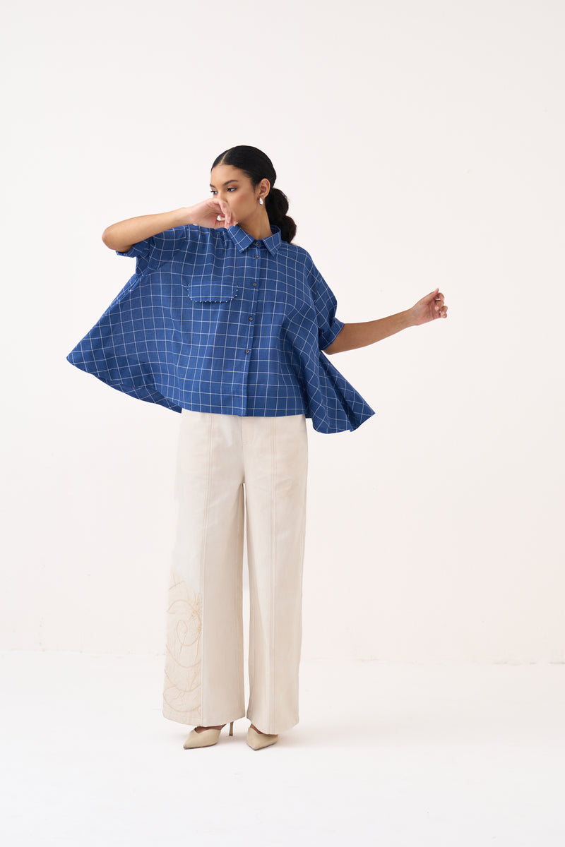 Wide Hem Shirt Co-Ord-Cobalt Blue & Ivory mul co-ord set by THREE in cobalt blue for women Worldwide
