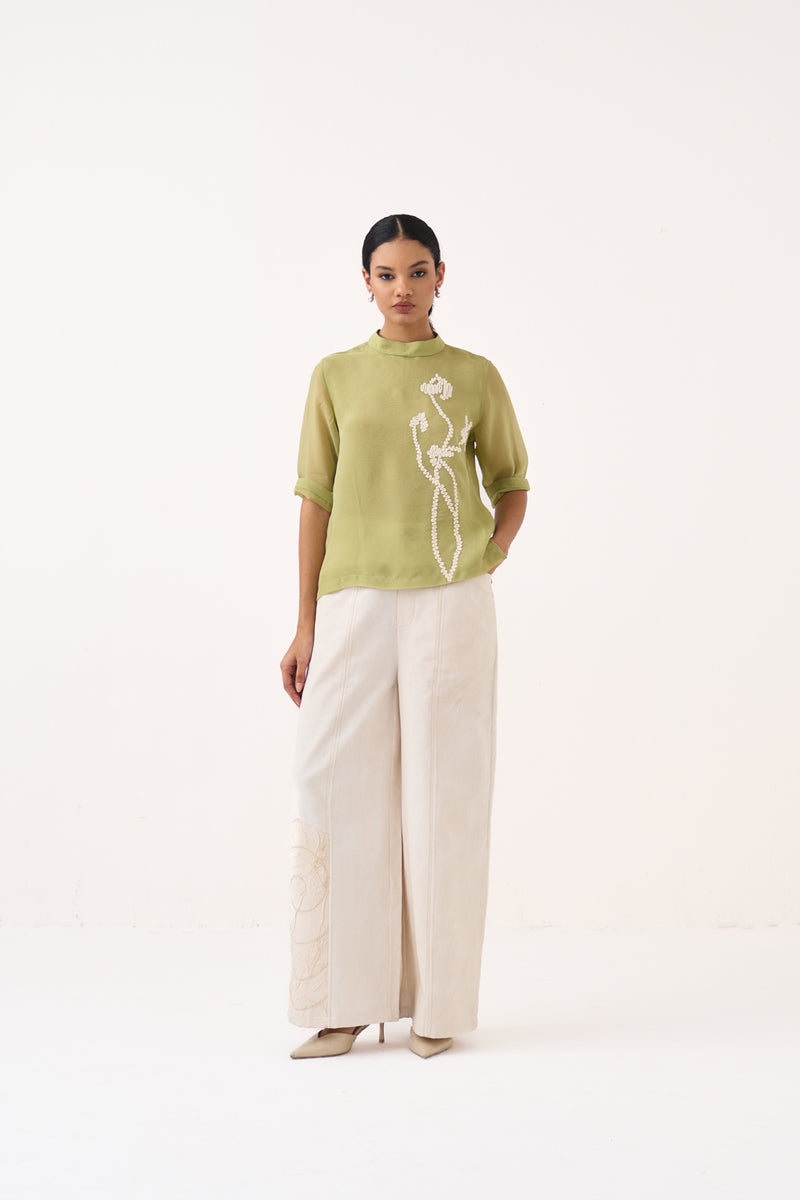 Poppy Top-Soft Moss organza top/shirt by THREE in soft moss for women Worldwide