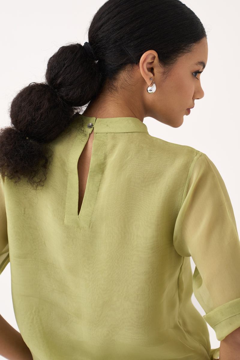 Poppy Top-Soft Moss organza top/shirt by THREE in soft moss for women Worldwide