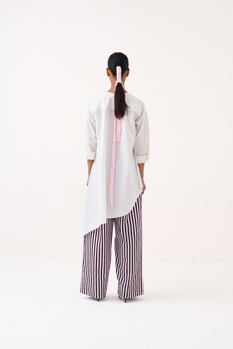 Emb. Patch Asymmetric Hem Shirt-White  100% cotton poplin tunics/kaftan by THREE in white for women Worldwide