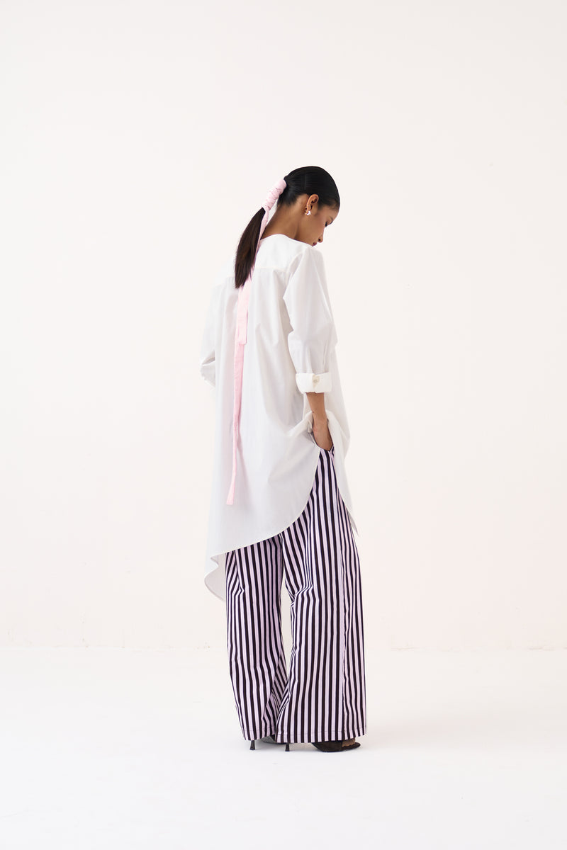 Emb. Patch Asymmetric Hem Shirt-White  100% cotton poplin tunics/kaftan by THREE in white for women Worldwide