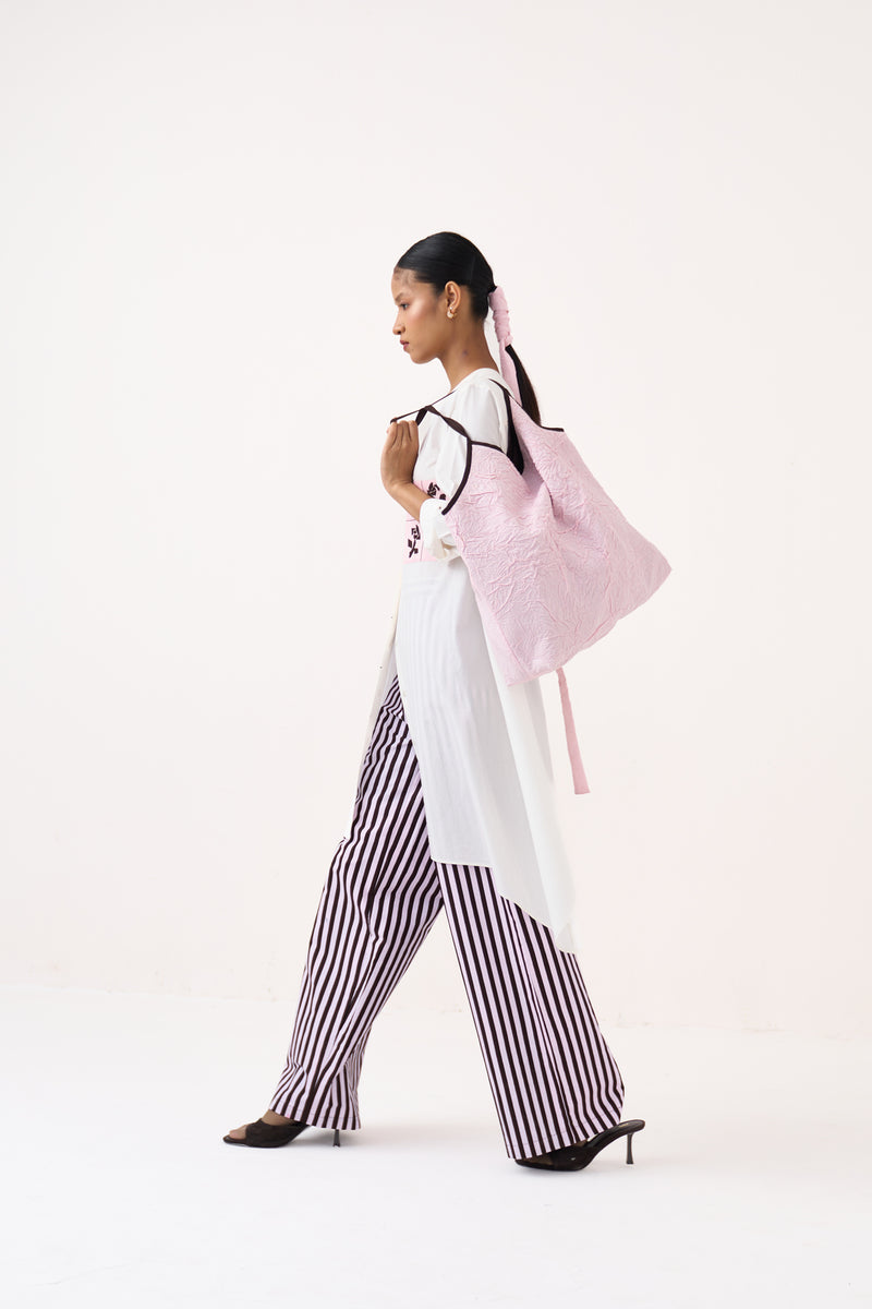 Emb. Patch Asymmetric Hem Shirt-White  100% cotton poplin tunics/kaftan by THREE in white for women Worldwide