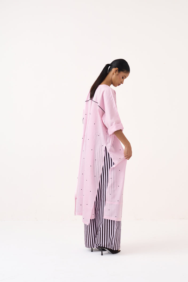 Pintuck Polka Kaftan-Petal Pink chanderi tunics/kaftan by THREE in pink for women Worldwide