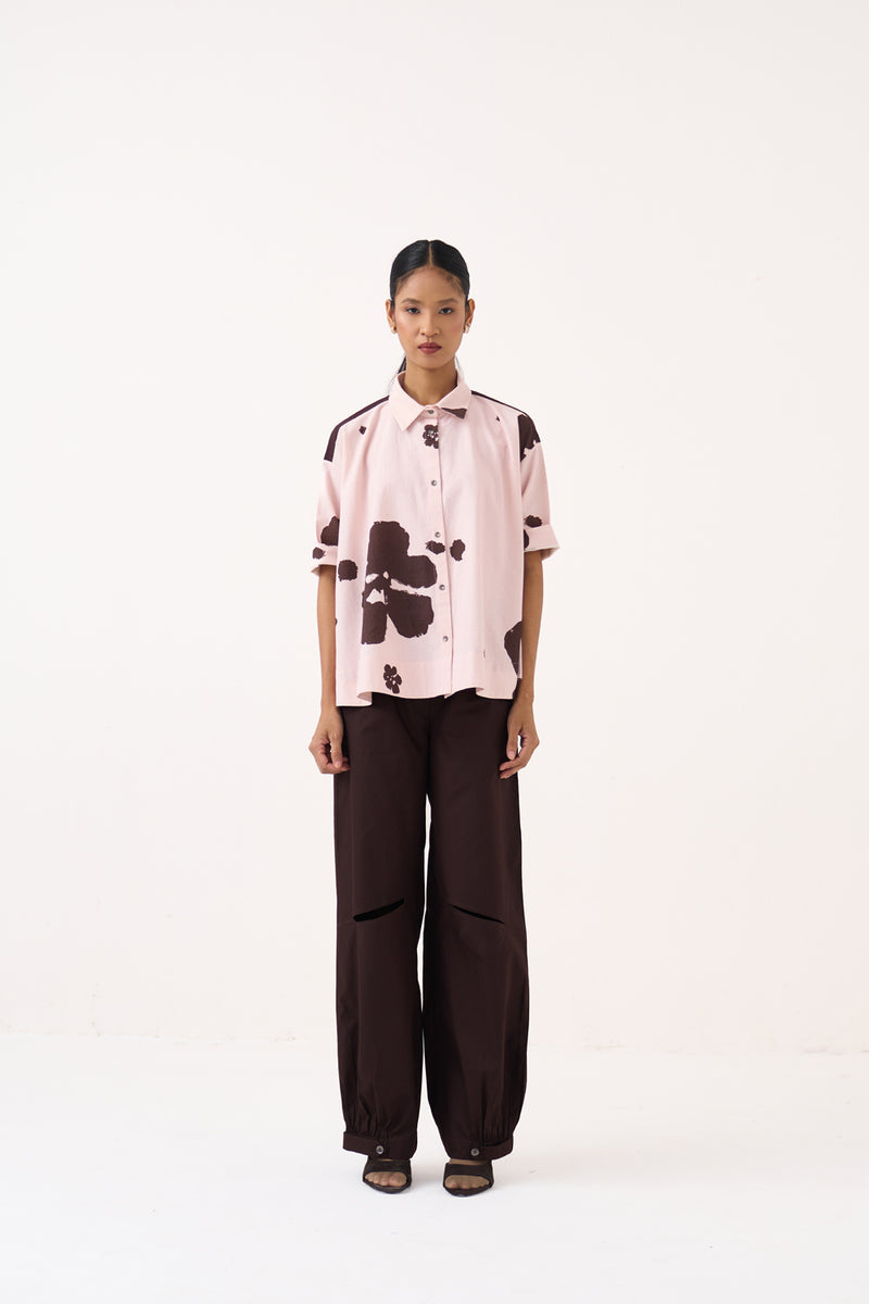Floral Wide Hem Shirt-Petal Pink Floral  crushed cotton tunics/kaftan by THREE in pink for women Worldwide