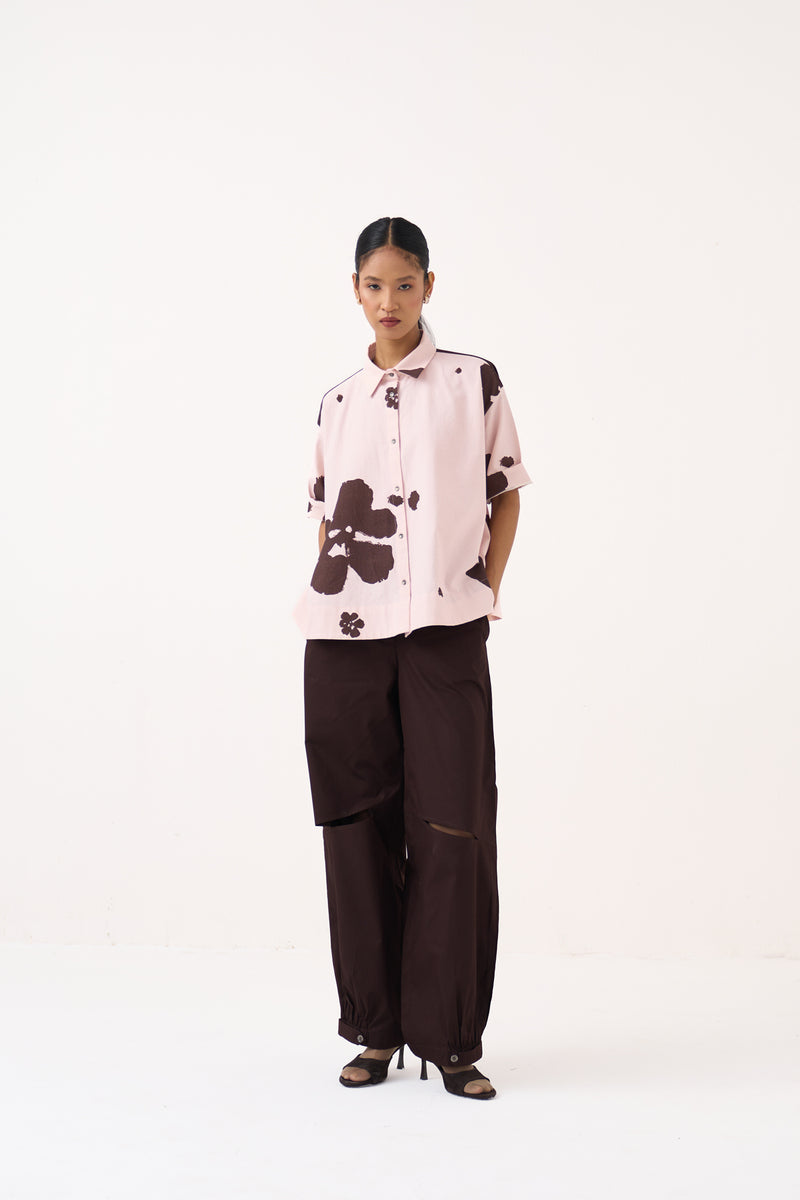 Floral Wide Hem Shirt-Petal Pink Floral  crushed cotton tunics/kaftan by THREE in pink for women Worldwide