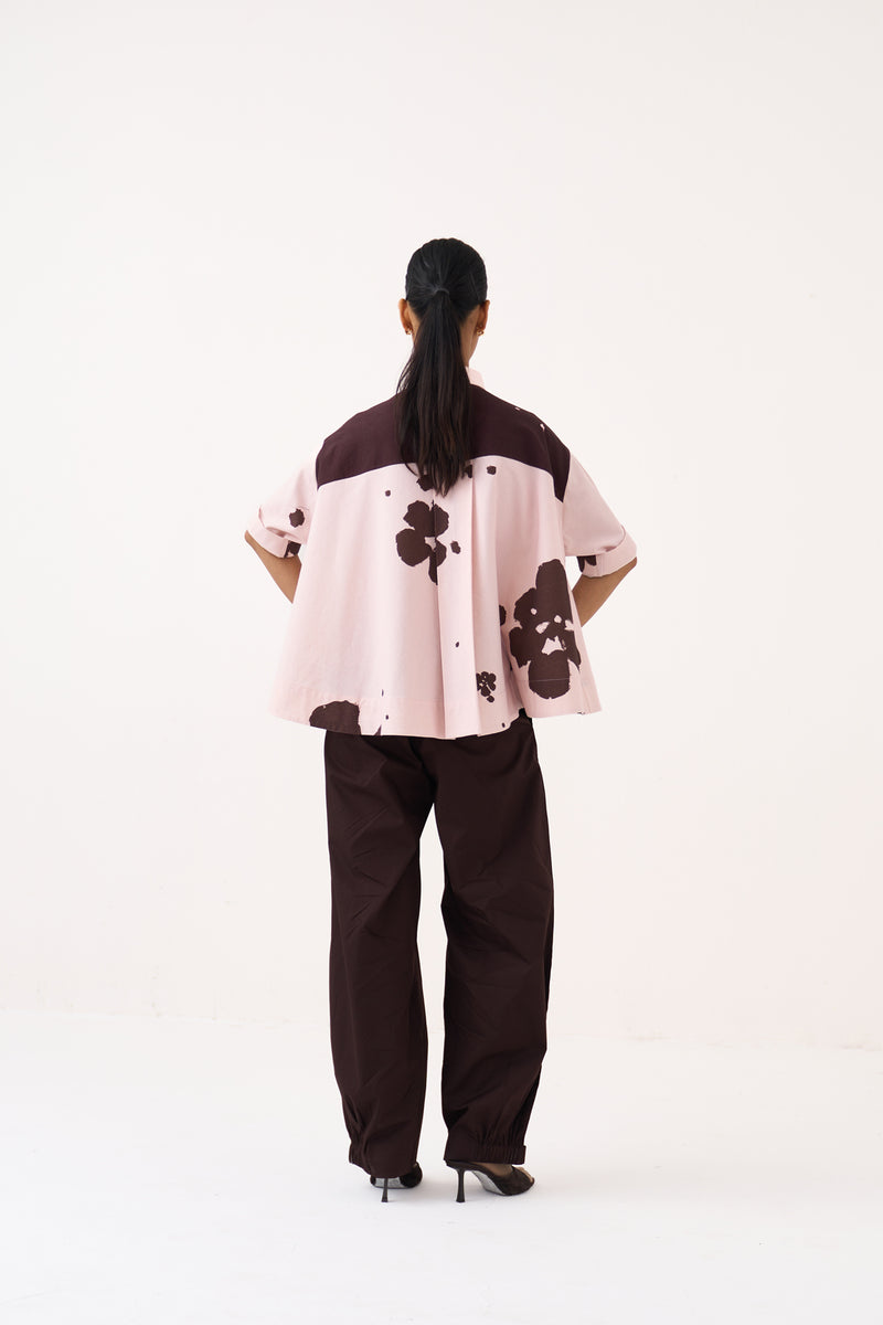 Floral Wide Hem Shirt-Petal Pink Floral  crushed cotton tunics/kaftan by THREE in pink for women Worldwide