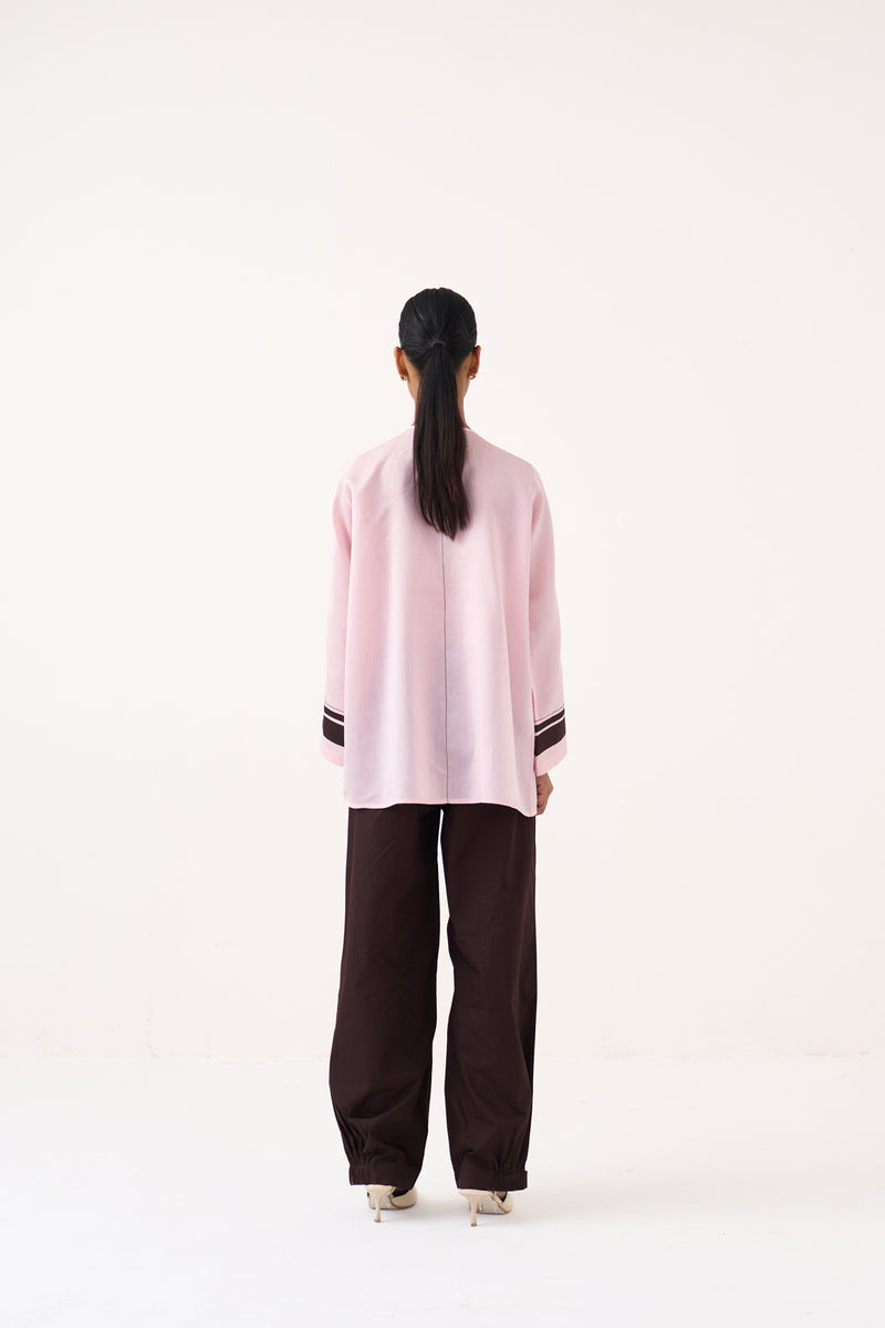 Diagonal Slit Bottom- Cocoa Brown 100% cotton poplin pant/trouser by THREE in dark brown for women Worldwide