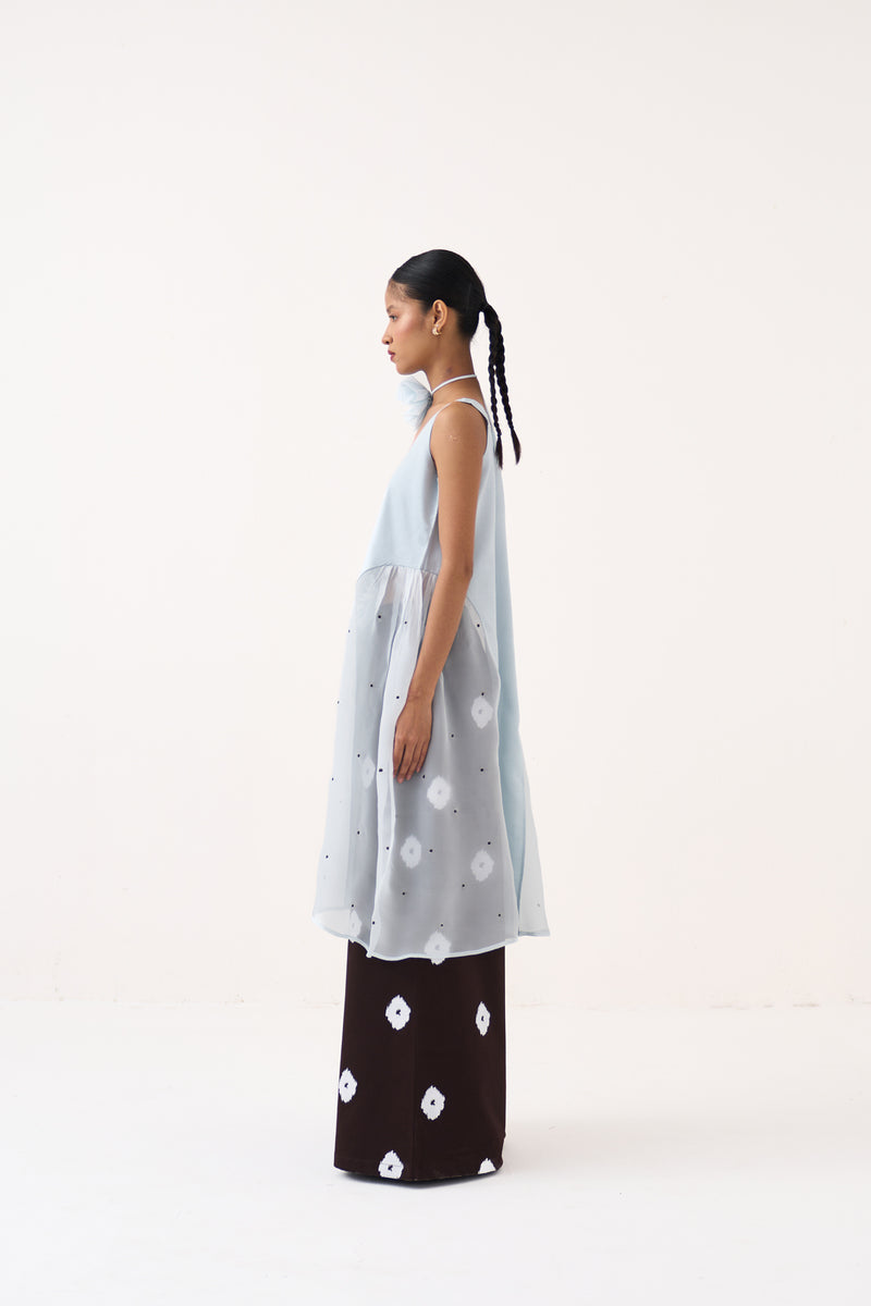 Side U-Gather Tunic-Ice Blue chanderi/organza tunics/kaftan by THREE in ice blue for women Worldwide