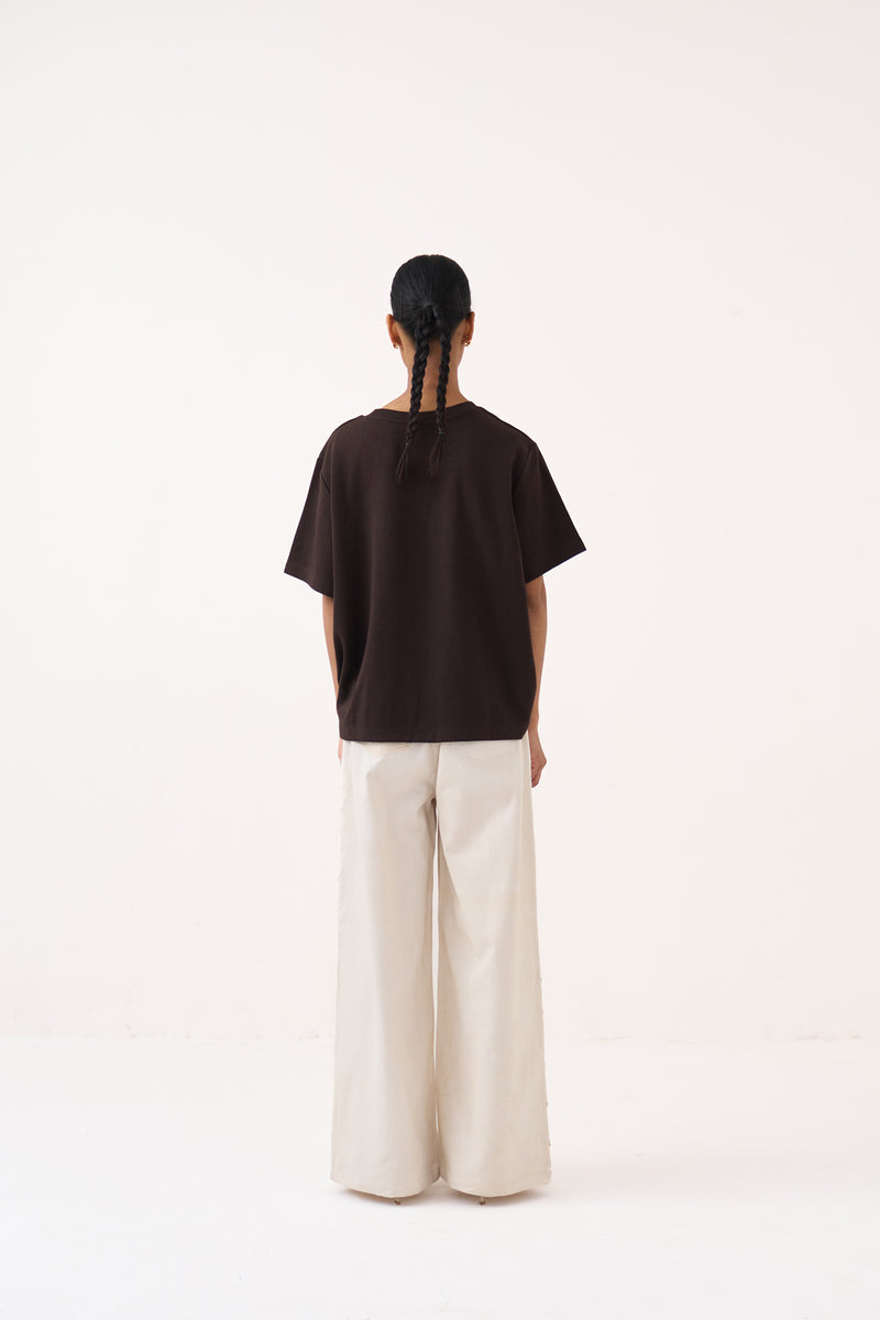 Emb. Patch Pocket T-Shirt-T-Cocoa Brown cotton jersey top/shirt by THREE in dark brown for women Worldwide