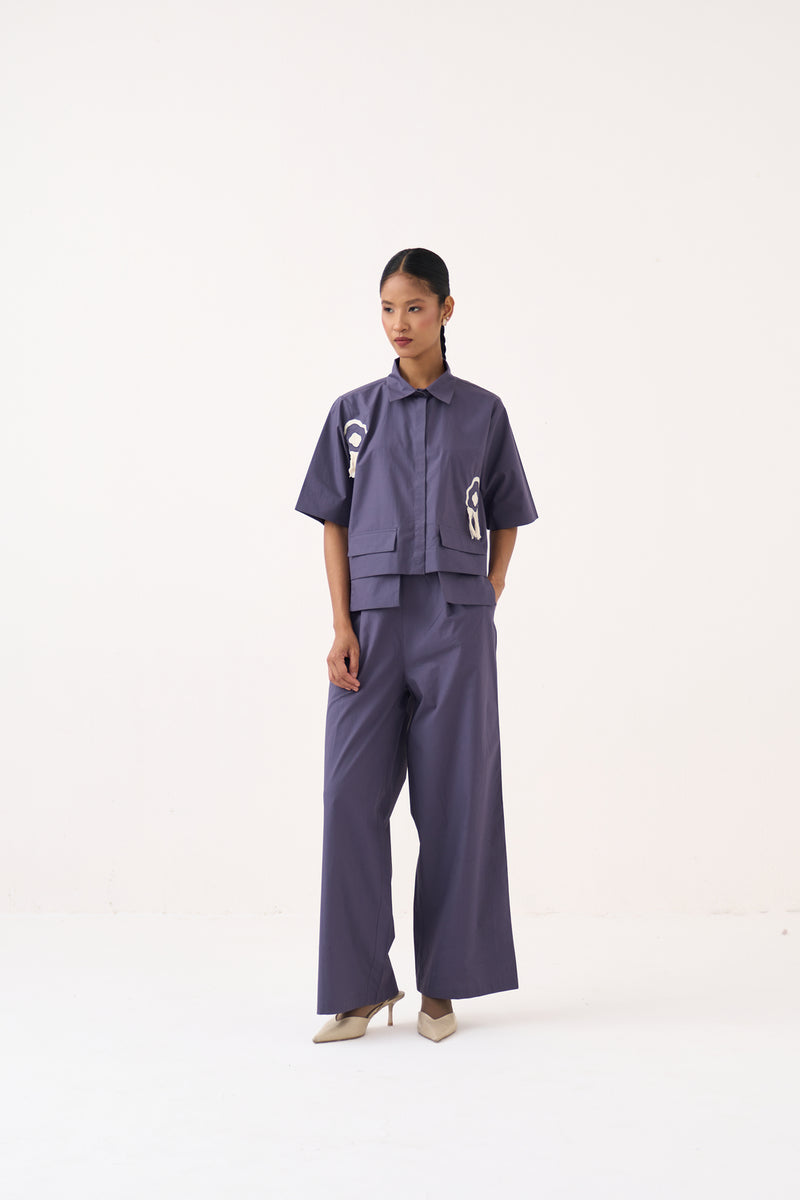 Crop Fringe Top Co-Ord-Ash Violet poplin co-ord set by THREE in voilet for women Worldwide