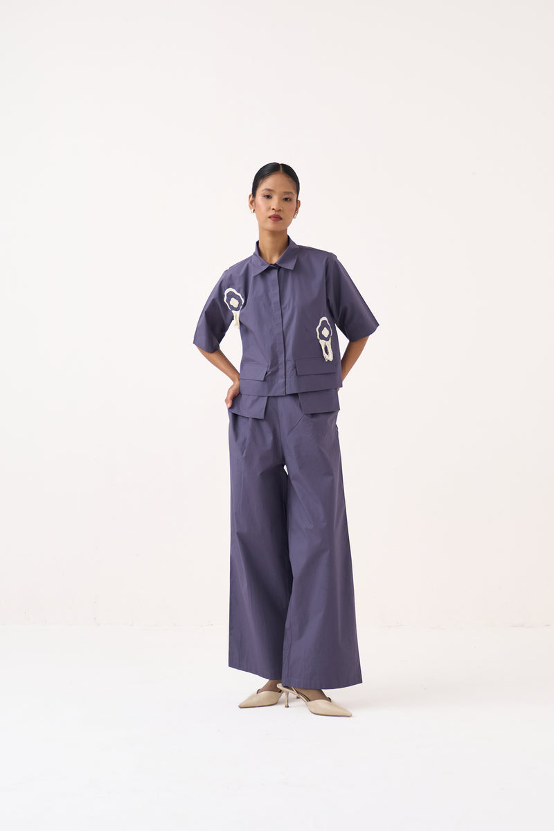 Crop Fringe Top Co-Ord-Ash Violet poplin co-ord set by THREE in voilet for women Worldwide