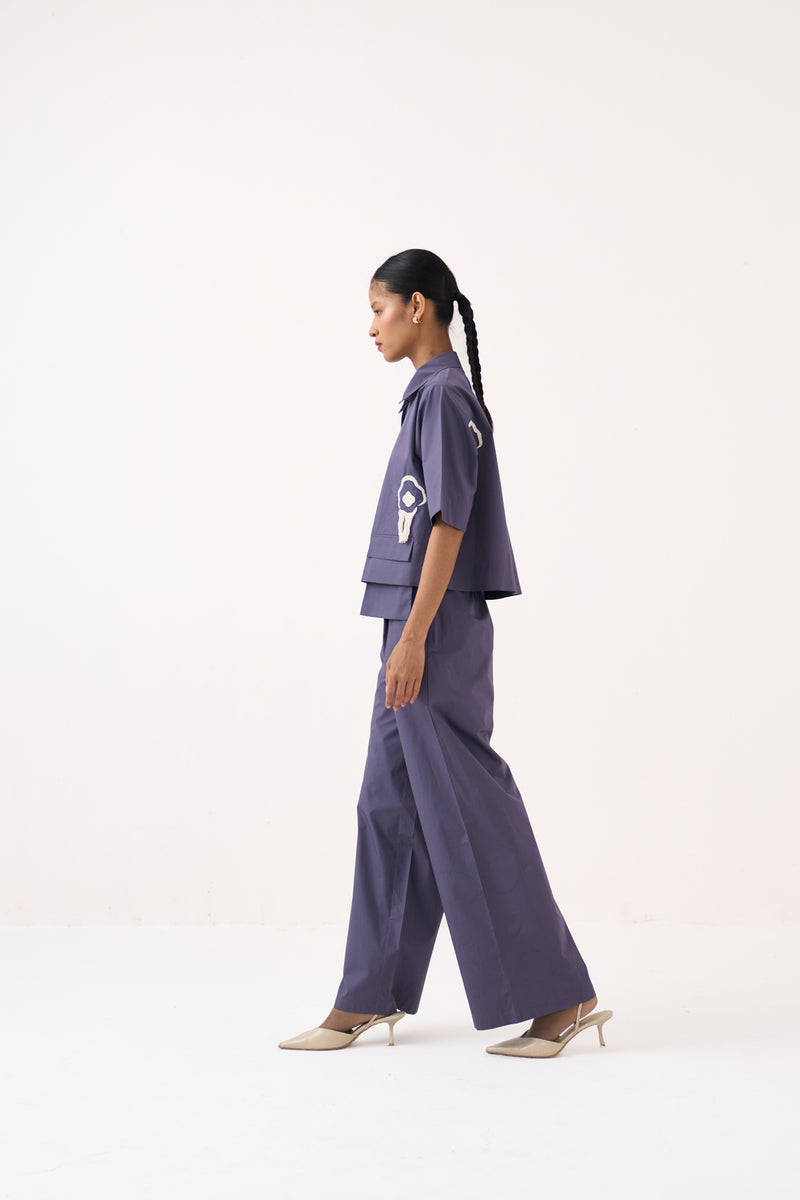 Crop Fringe Top Co-Ord-Ash Violet poplin co-ord set by THREE in voilet for women Worldwide