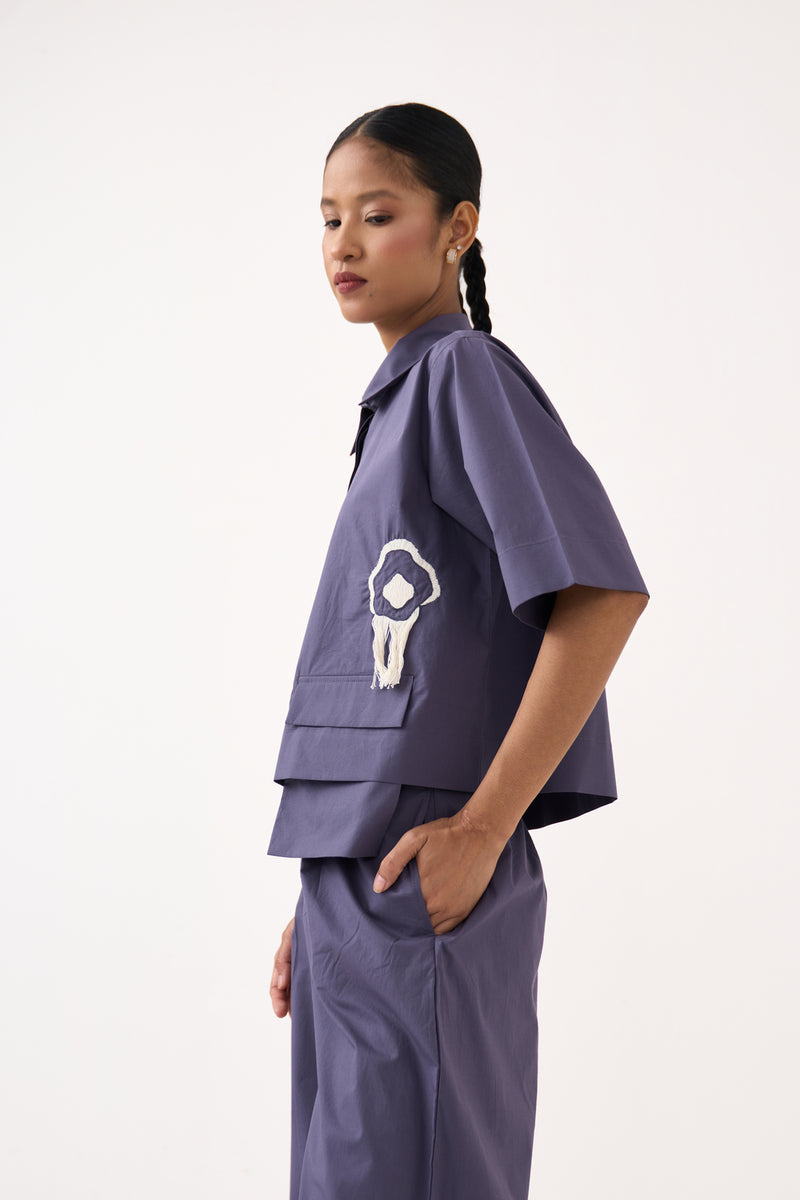 Crop Fringe Top Co-Ord-Ash Violet poplin co-ord set by THREE in voilet for women Worldwide