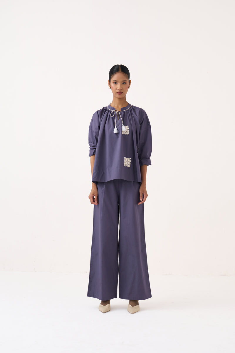 Wave Emb. Top Co-Ord-Ash Violet poplin co-ord set by THREE in voilet for women Worldwide