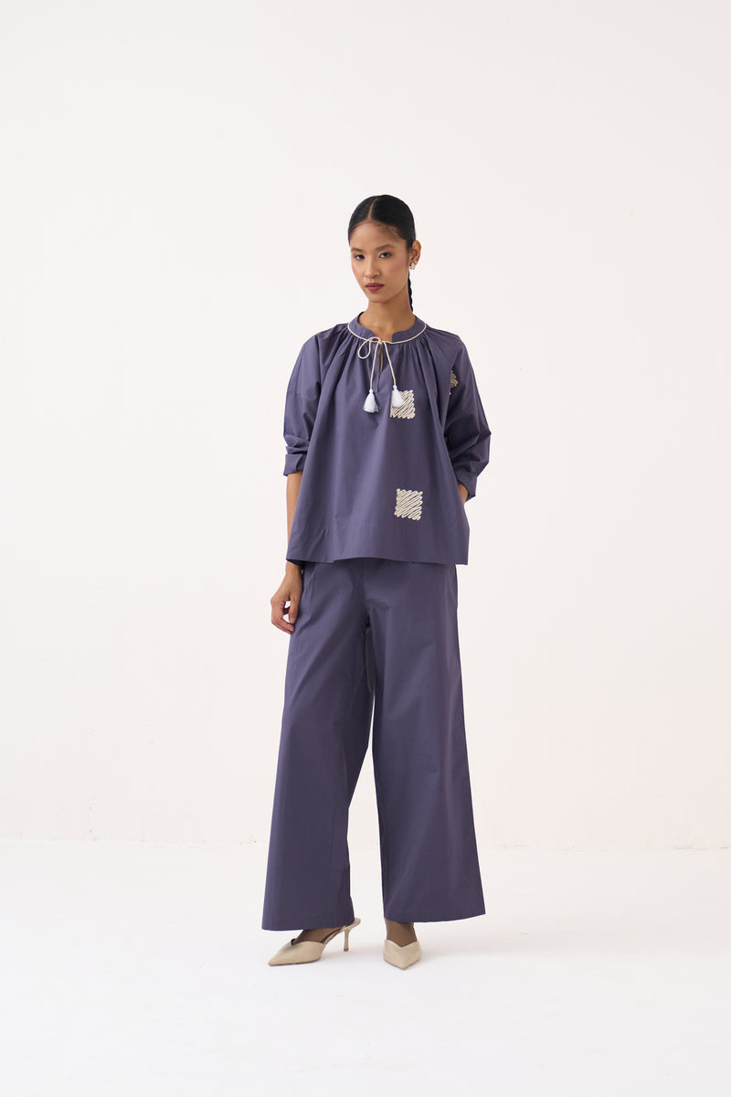Wave Emb. Top-Ash Violet poplin top/shirt by THREE in violet for women Worldwide