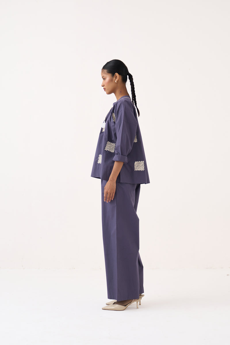 Wave Emb. Top Co-Ord-Ash Violet poplin co-ord set by THREE in voilet for women Worldwide