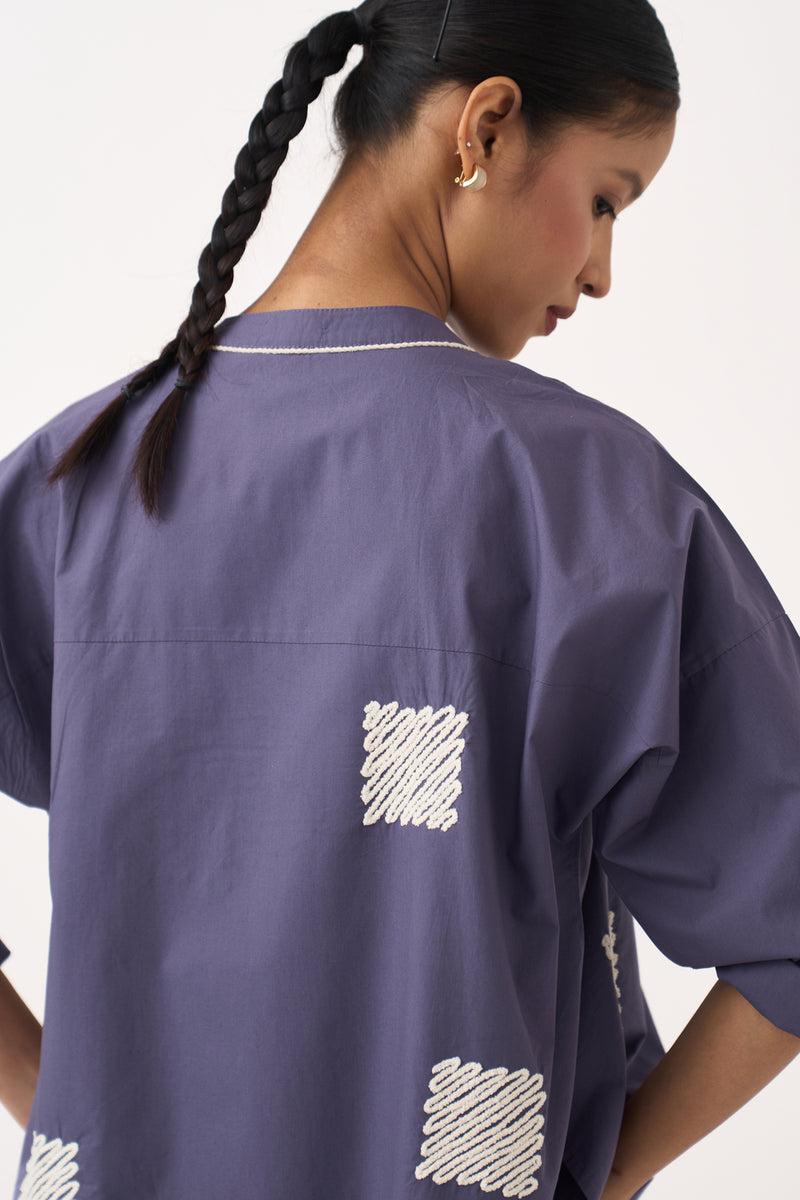 Wave Emb. Top-Ash Violet poplin top/shirt by THREE in violet for women Worldwide