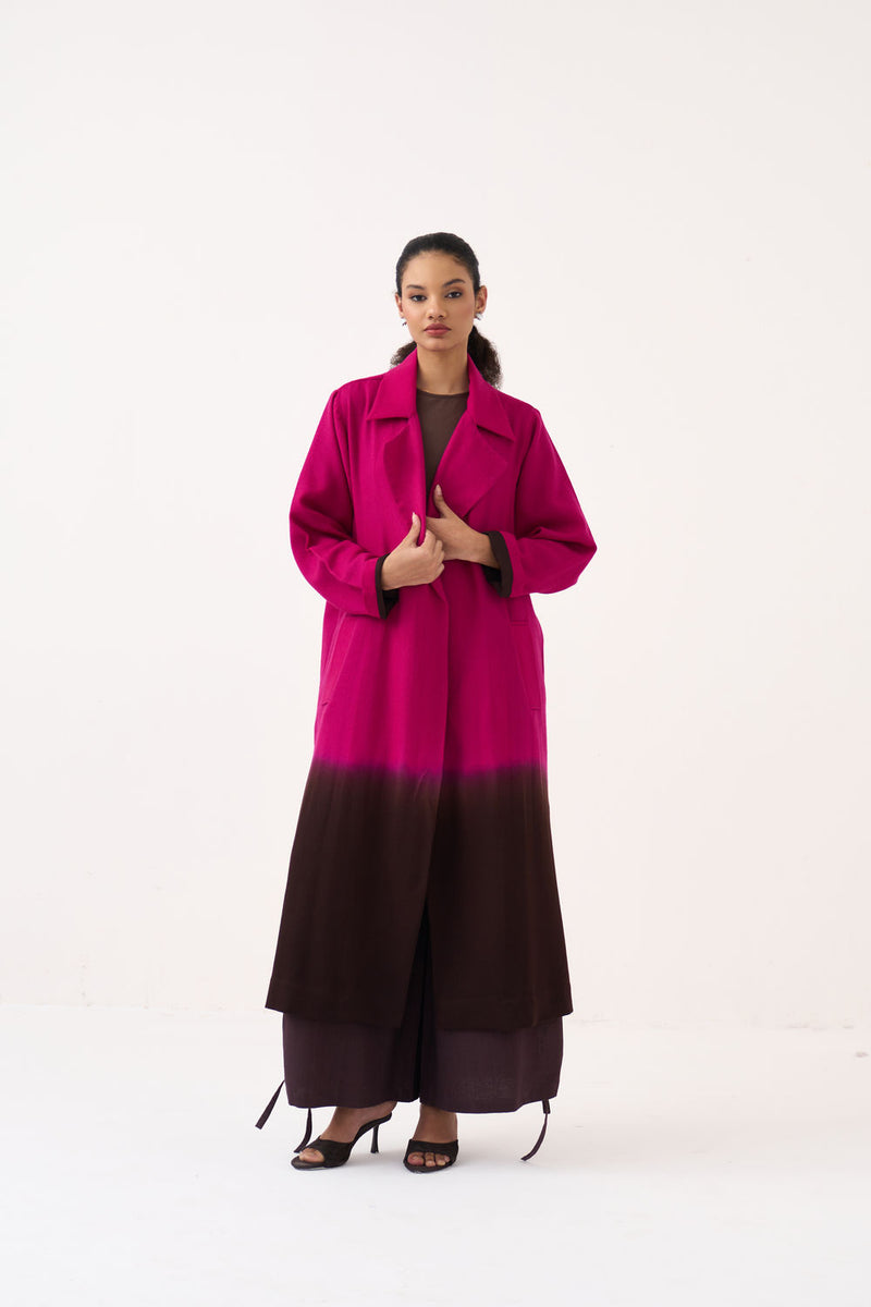 Dip Dye Woollen Trench-Fuchsia / Dark Brown merino wool jacket/overlay by THREE in fuchsia / brown for women Worldwide