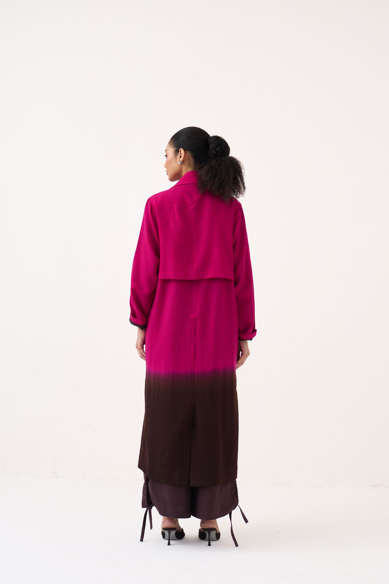 Dip Dye Woollen Trench-Fuchsia / Dark Brown merino wool jacket/overlay by THREE in fuchsia / brown for women Worldwide