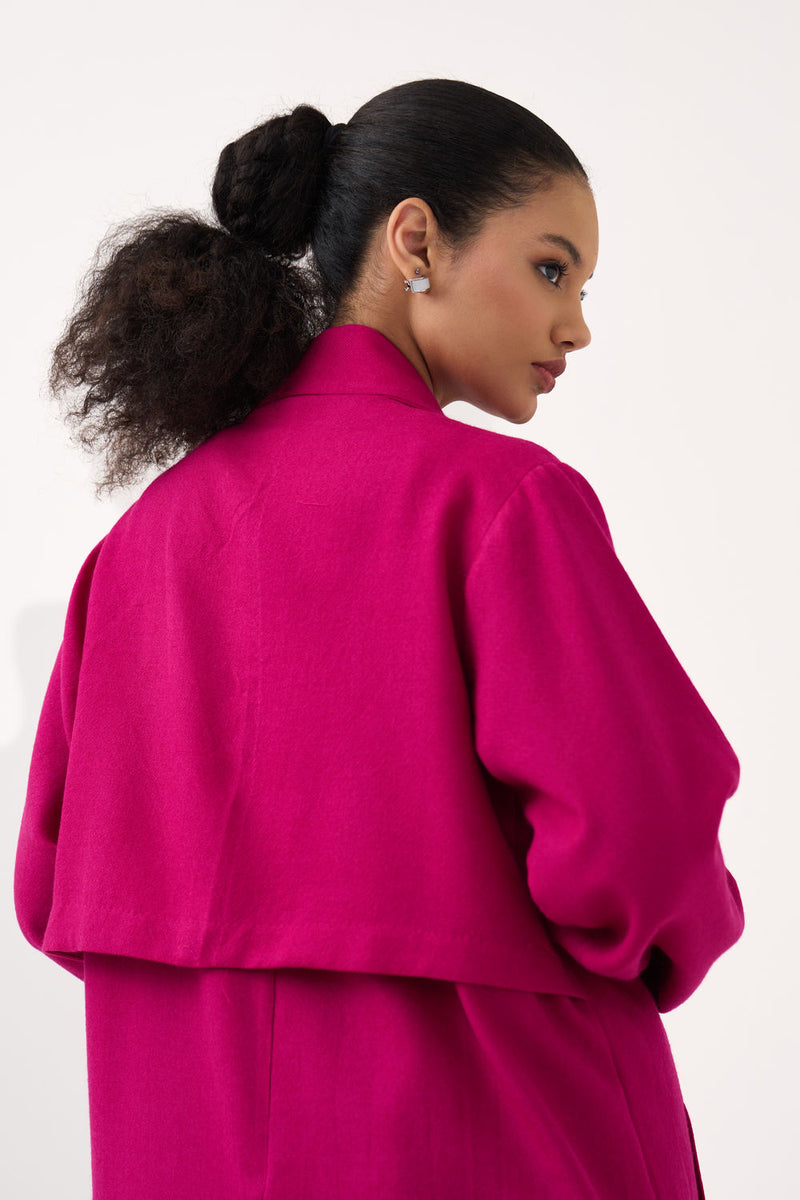Dip Dye Woollen Trench Co-Ord (Set Of 2)-Fuchsia / Dark Brown handwoven cotton co-ord set by THREE in fuchsia / brown for women Worldwide