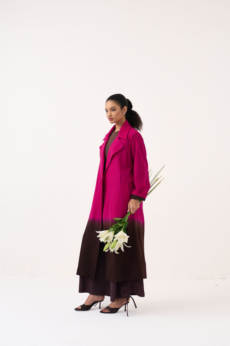 Dip Dye Woollen Trench-Fuchsia / Dark Brown merino wool jacket/overlay by THREE in fuchsia / brown for women Worldwide
