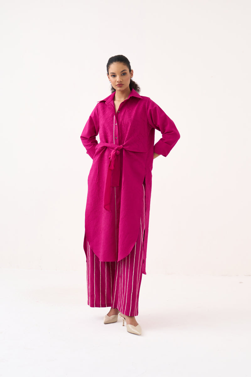 Front Knot Tunic-Bright Berry handwoven cotton tunics/kaftan by THREE in pink for women Worldwide