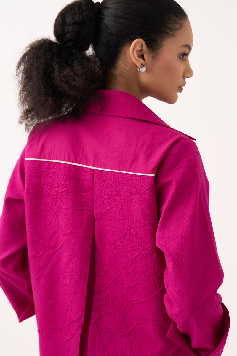 Front Knot Tunic-Bright Berry handwoven cotton tunics/kaftan by THREE in pink for women Worldwide