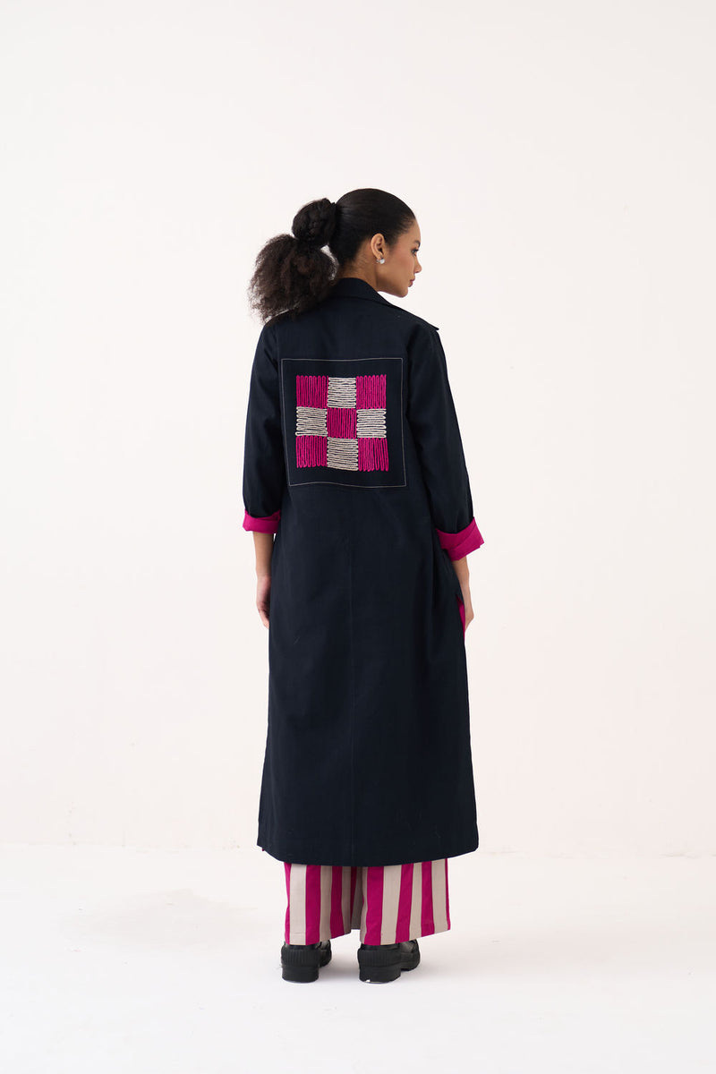 Check Patch Overlay-Black handwoven cotton jacket/overlay by THREE in black for women Worldwide