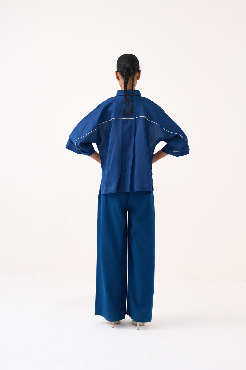 Floral Applique Shirt-Cobalt Blue  chanderi tunics/kaftan by THREE in cobalt blue for women Worldwide