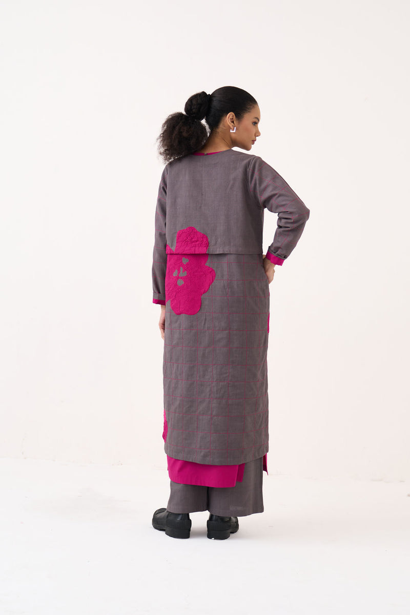 All Over Embroidery Overlay-Grey handwoven cotton jacket/overlay by THREE in grey for women Worldwide