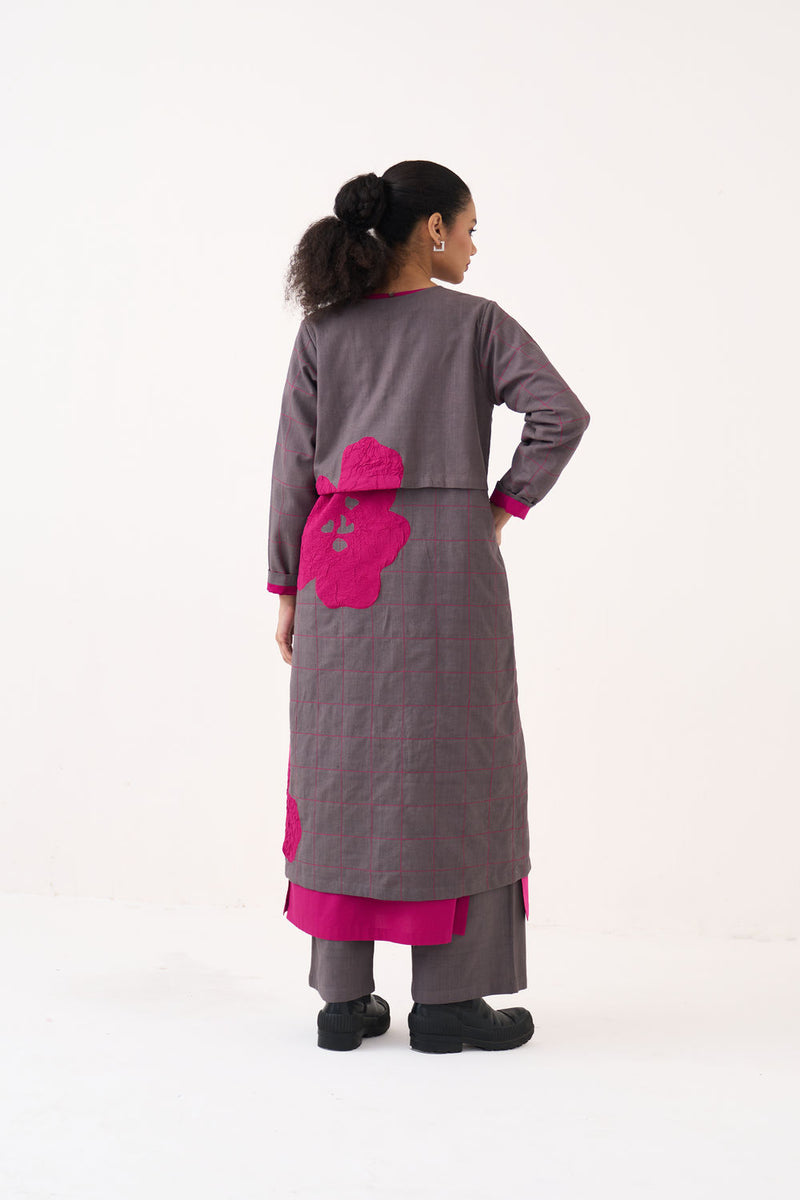 All Over Embroidery Overlay-Grey handwoven cotton jacket/overlay by THREE in grey for women Worldwide