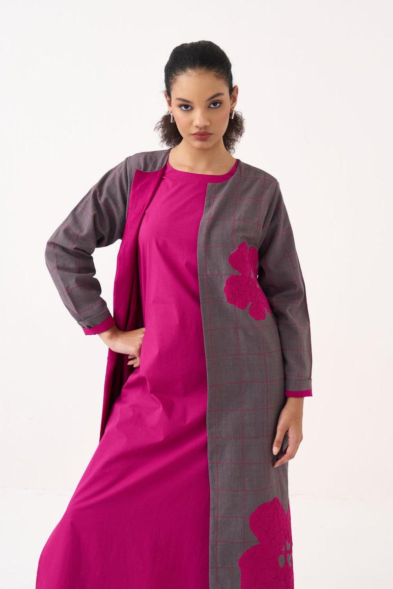 All Over Embroidery Overlay-Grey handwoven cotton jacket/overlay by THREE in grey for women Worldwide
