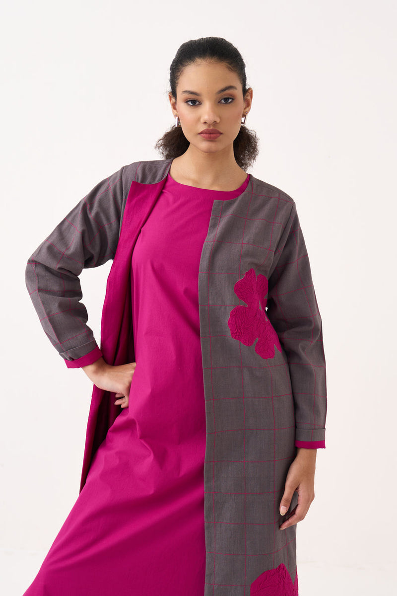 All Over Embroidery Overlay-Grey handwoven cotton jacket/overlay by THREE in grey for women Worldwide