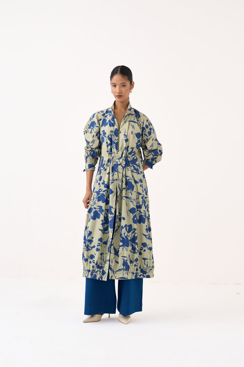 Drawstring Tunic Co-Ord-Cobalt Blue/Soft Moss 100% cotton poplin co-ord set by THREE in cobalt blue for women Worldwide