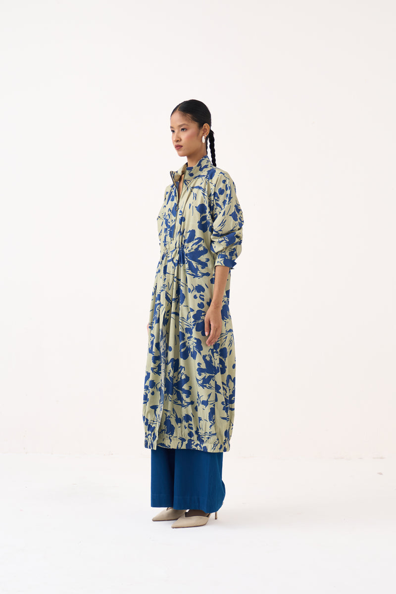 Drawstring Tunic Co-Ord-Cobalt Blue/Soft Moss 100% cotton poplin co-ord set by THREE in cobalt blue for women Worldwide