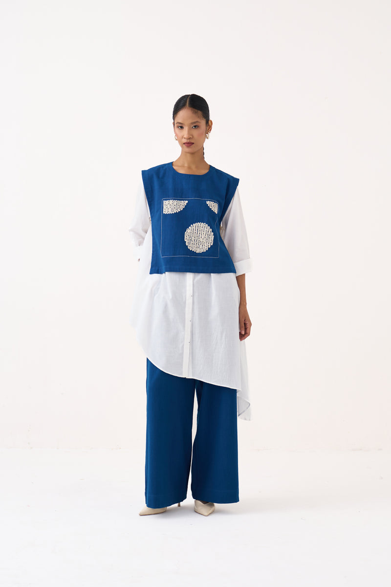 Beaded Emb. Overlay (Set Of 2)-Cobalt Blue White  handwoven cotton jacket/overlay by THREE in cobalt blue for women Worldwide