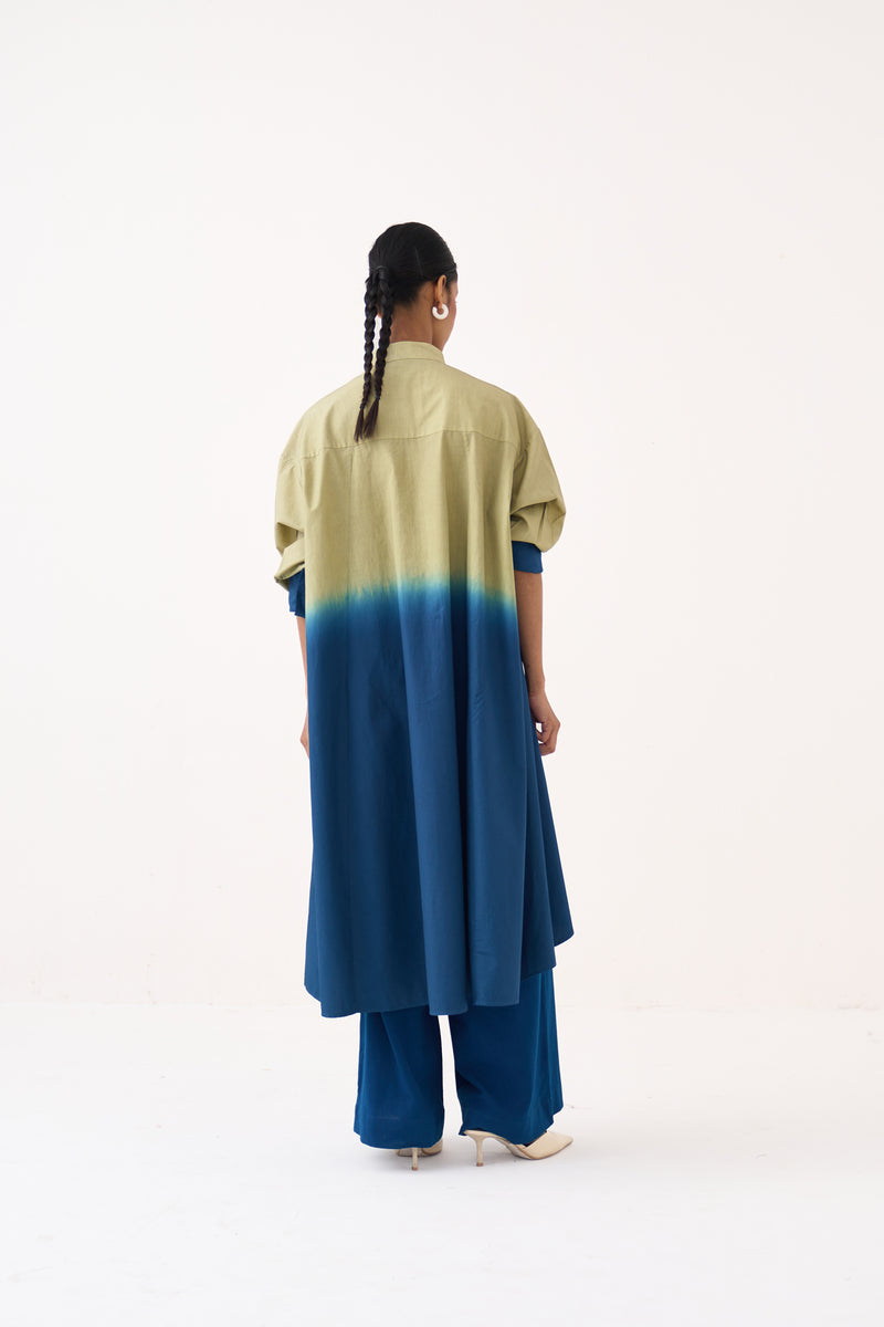 Dip-Dye Side Button Tunic Co-Ord-Cobalt Blue/Soft Moss 100% cotton poplin co-ord set by THREE in cobalt blue for women Worldwide