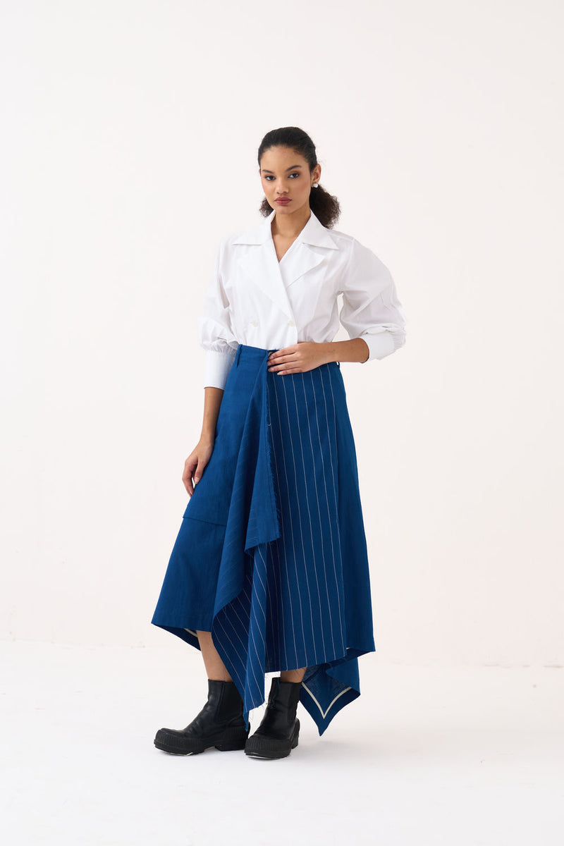 Handkerchief Skirt-Cobalt Blue handwoven cotton skirt by THREE in blue for women Worldwide
