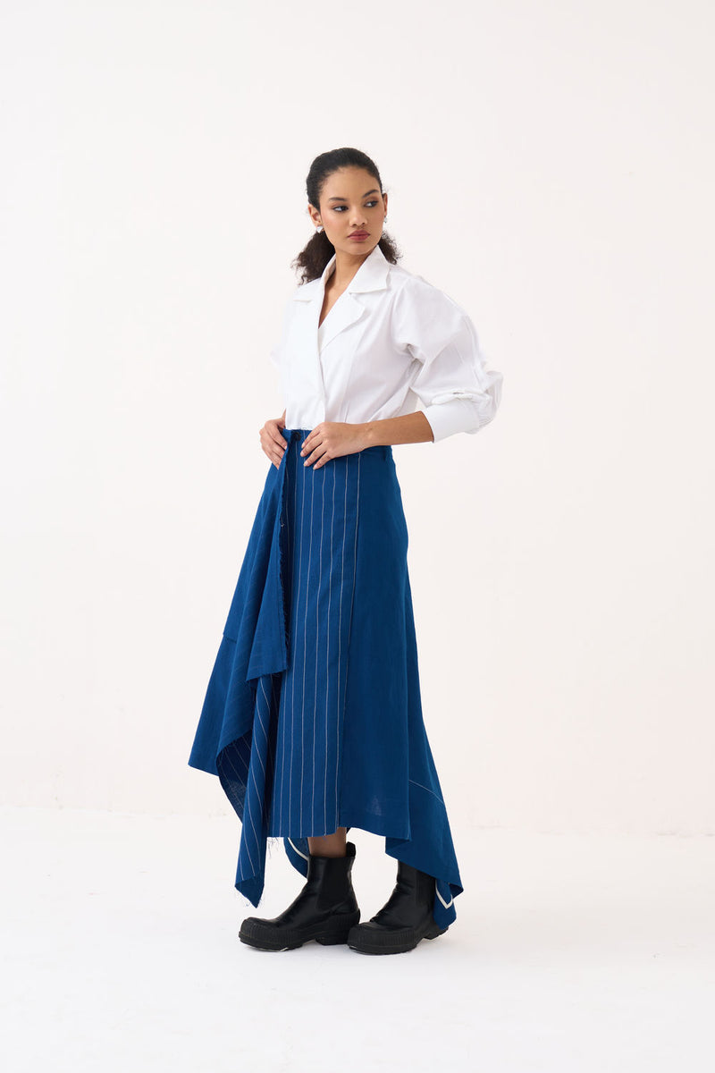 Handkerchief Skirt-Cobalt Blue handwoven cotton skirt by THREE in blue for women Worldwide