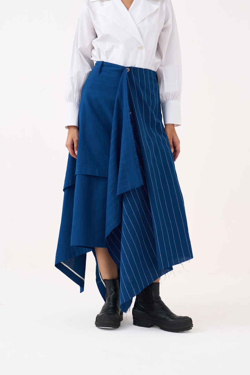 Handkerchief Skirt-Cobalt Blue handwoven cotton skirt by THREE in blue for women Worldwide