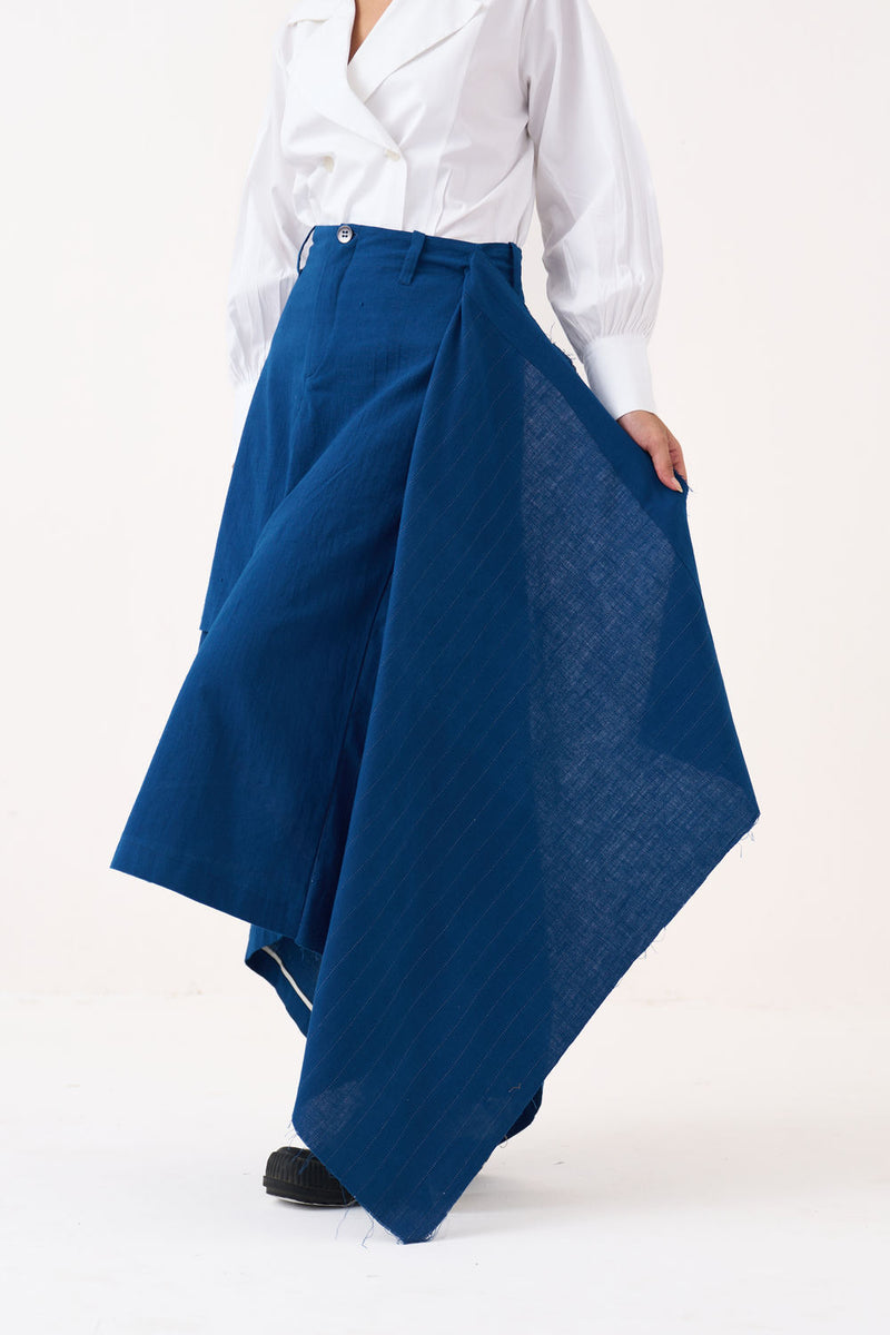 Handkerchief Skirt-Cobalt Blue handwoven cotton skirt by THREE in blue for women Worldwide