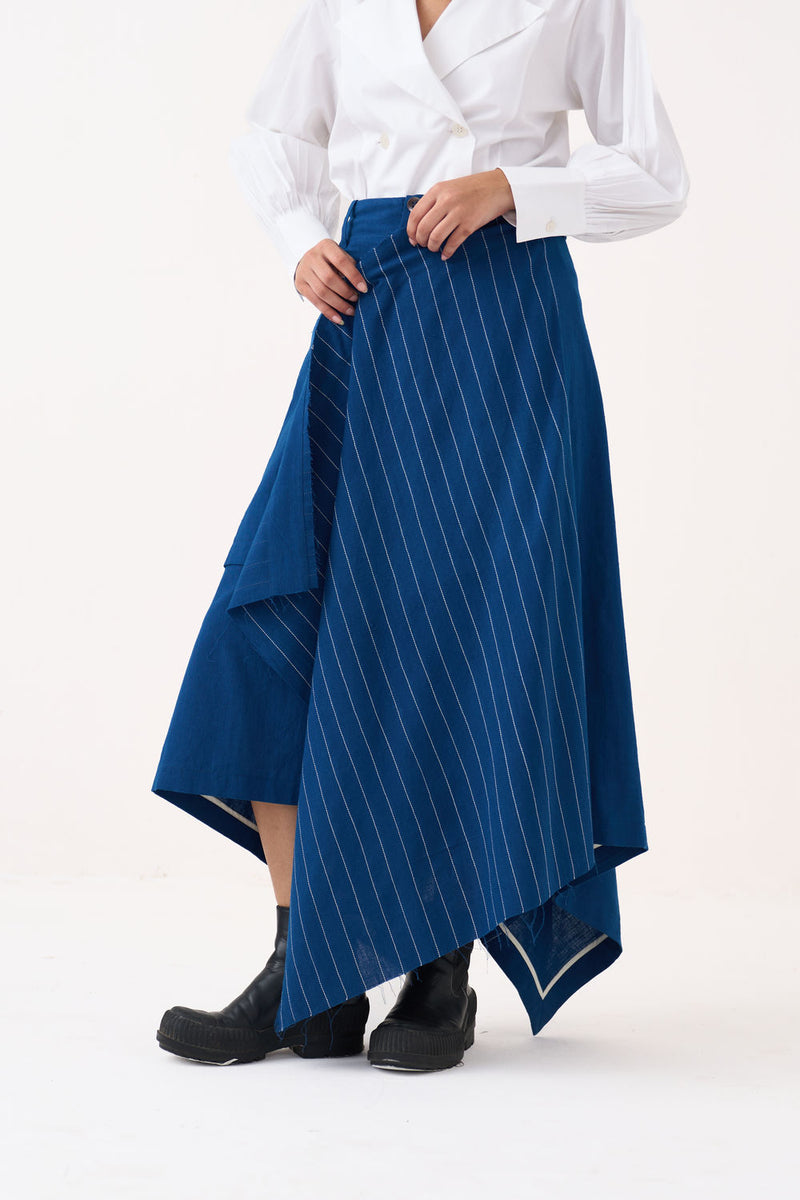Handkerchief Skirt-Cobalt Blue handwoven cotton skirt by THREE in blue for women Worldwide