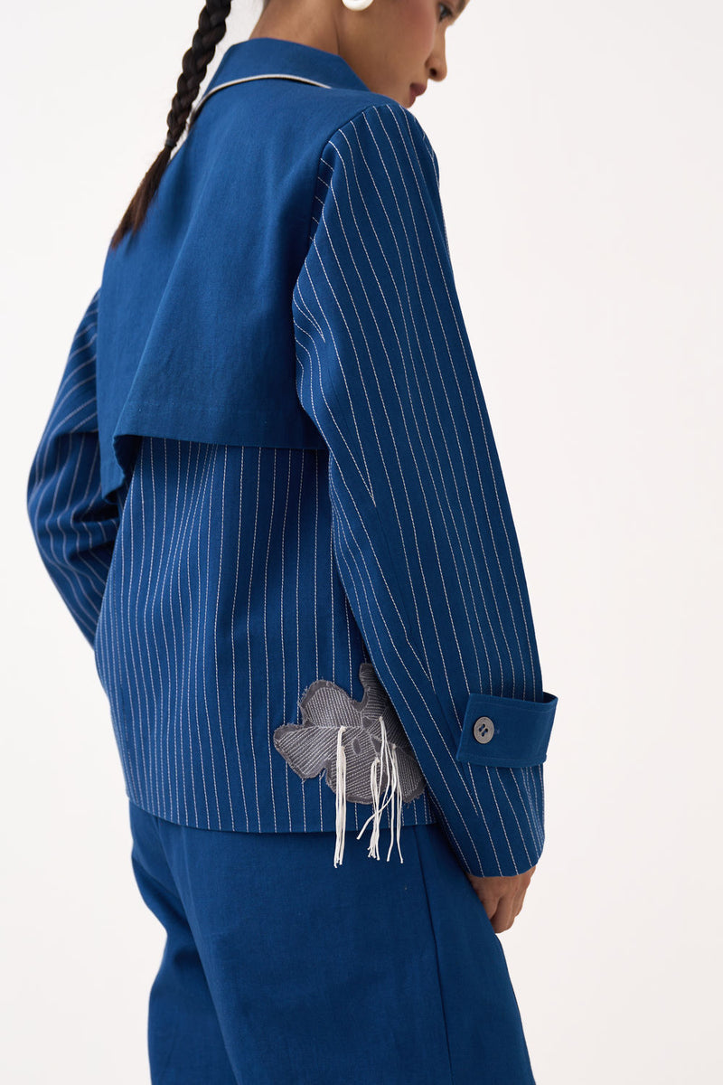 Floral Fringe Patch Jacket-Cobalt Blue twill jacket/overlay by THREE in blue for women Worldwide