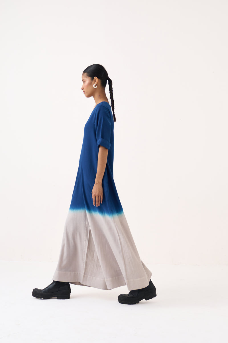 Dip-Dye Jumpsuit-Cobalt Blue and Dove Grey cotton twill jumpsuit by THREE in grey for women Worldwide