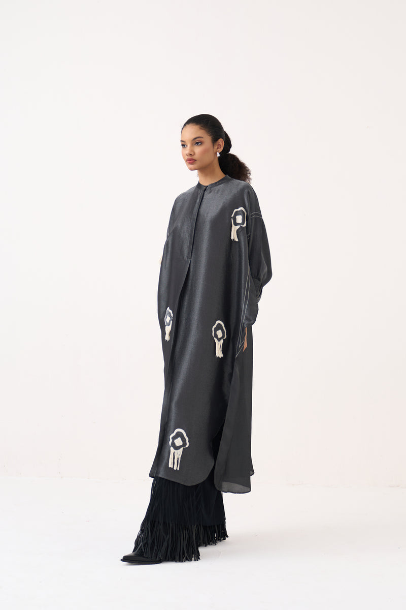 Fringe Bat Sleeve Dress (Slip Included)-Graphite metallic tissue dress by THREE in grey for women Worldwide