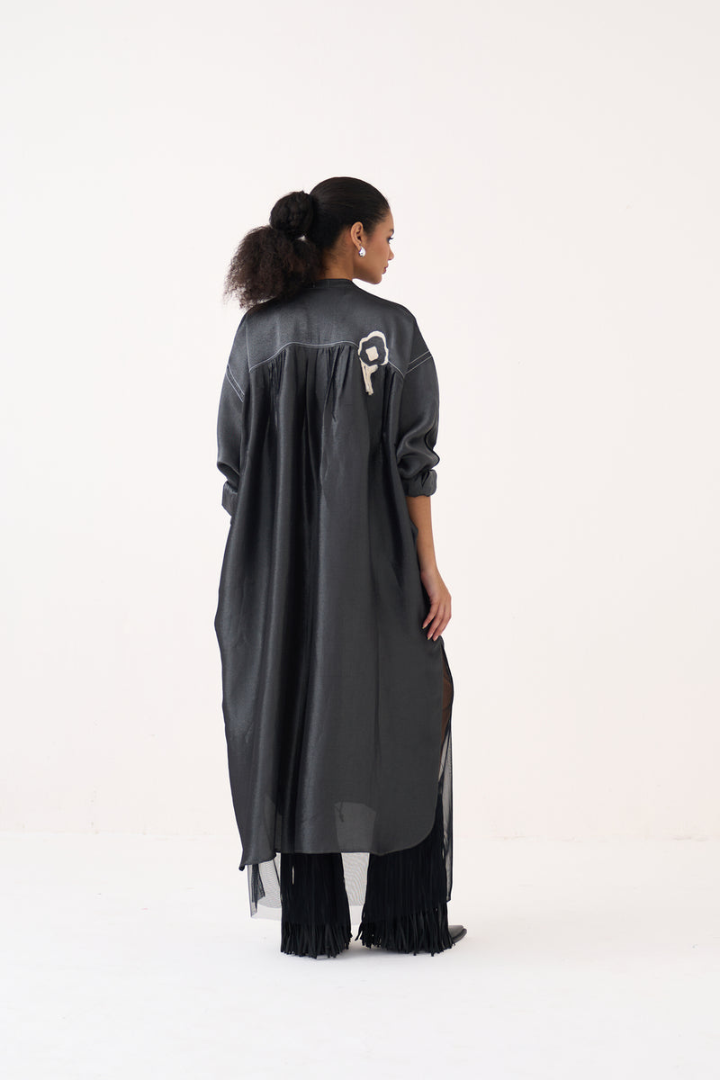 Fringe Bat Sleeve Dress (Slip Included)-Graphite metallic tissue dress by THREE in grey for women Worldwide